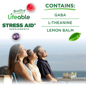 Lifeable Stress Aid Gummies | with Lemon Balm, GABA and L Theanine Supplements | Vegan Non GMO Mood Support Supplement | Great Tasing Stress Vitamins | L-Theanine for Women and Men | 90 Gummies