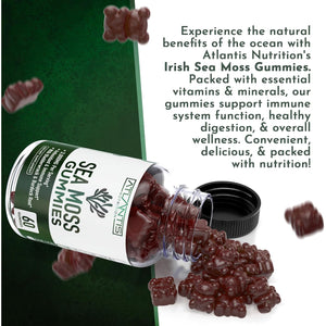 Irish Sea Moss Gummies - 3000MG - Formulated W/ Irish Sea Moss, Bladderwrack & Burdock Root, Contain Essential Vitamin & Mineral - Antioxidant-Rich Superfood Supplement, 60 Sea Moss Gummies for Adults