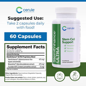 Cerule Stemenhance Ultra Natural Stem Cell Support Supplement – Freshwater Microalgae and Marine Macroalgae Extracts for Cellular Renewal, Immune Function, Energy, and Tissue Recovery – 60 Capsules