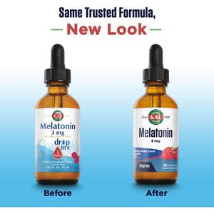 KAL Melatonin Dropins 3Mg, Healthy Sleep Aid Support, Liquid Melatonin Drops for Optimal Absorption & Calming Relaxation Support, Fast Acting, Natural Raspberry Flavor, Approx. 55 Servings, 1.85Oz