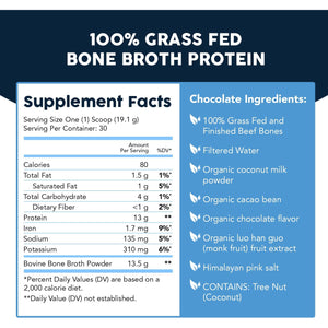 Paleovalley 100% Grass Fed Beef Bone Broth Protein Powder - Rich in Collagen Peptides for Hair, Skin, Gut Health, Bone and Joint Support - 13G Protein per Serving - No Gluten or Gmos - Chocolate