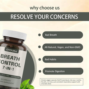 Ovouria Breath & Gut Balance Capsules - 7-In-1 Formula with Probiotics, Zinc Gluconate & Magnesium Citrate for Fresh Breath, Chronic Halitosis Relief & Digestive Wellness, 60 Count(1Pc)