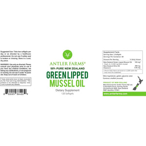 Antler Farms - 100% Pure New Zealand Green Lipped Mussel Oil, Equiv. to 12,500Mg, 120 Softgels - Powerful 125:1 Extract, 2 Month Supply