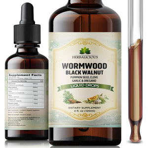 HEBRALICIOUS Wormwood Black Walnut Clove Parasite Cleanse – Herbal Liquid Drops with Pumpkin Seed, Garlic & Oregano Oil – Alcohol-Free Tincture Supplement, 4 Fl Oz (120 Ml)