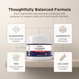 Glucosamine plus Chondroitin Cream with MSM & Collagen, Supports Healthy Joints, Joint & Muscle Pain Relief, Improves Mobility, Fast Absorption, and Moisturizes Skin, 4 Oz.