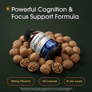 Naturebell Citicoline 500Mg - 120 Capsules - Brain Function Support for Adults - Memory & Focus Aid with CDP Choline & Tyrosine - Fast-Absorbing Formula* - Non-Gmo & Gluten-Free