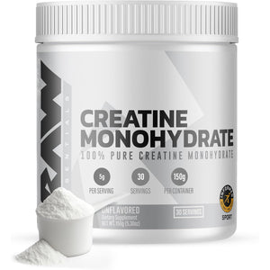 RAW Nutrition Creatine Monohydrate Powder, Unflavored (30 Servings) - Micronized Creatine Monohydrate Supplement for Workout Performance, Build Muscle & Strength - Creatine Powder for Men & Women