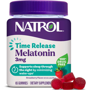 Natrol Time Release Melatonin Gummies, Sleep Support for Adults, 3 Mg Melatonin Supplements for Sleep Support, 65 Strawberry-Flavored Gummies, up to a 65 Day Supply