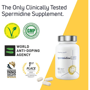 LONGEVITY LABS + Spermidinelife Natural Supplement, Non-Synthetic Plant-Based Wheat Germ Extract with High Spermidine & Zinc for Cell Renewal, Vegan, for Women & Men, 60 Capsules