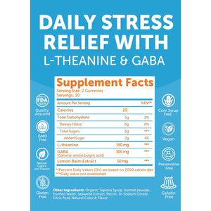 Lunakai USA Made Calm & Stress Relief Gummies – Delicious GABA + L-Theanine Calming Supplement for Adults & Kids – Natural Stress Support, 60Ct