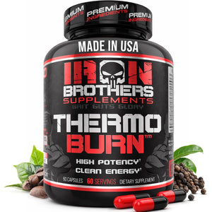 Iron Brothers Thermo Burn Hardcore Fat Burner – High Stim Thermogenic with Yohimbine Hcl, Grains of Paradise & Caffeine – Metabolism Booster & Appetite Control – 60 Capsules