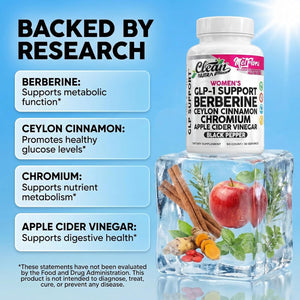 Berberine 1500Mg Supplement with Apple Cider Vinegar Capsules - Women'S GLP-1 Support with Ceylon Cinnamon, Chromium Picolinate & Black Pepper Extract - Metabolic Wellness - 90 Vegetarian Capsules