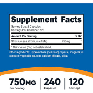 Nutricost Strontium Capsules 750Mg, 240 Capsules - Vegetarian, Non-Gmo, Gluten Free