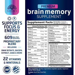 Brain Memory Supplement Pills - 3X Strength Nootropics for Concentration, Clarity & Focus Support - Brain Health Cognitive Vitamins with Bacopa, Phosphatidylserine & DMAE, Brain Booster - 60 Capsules