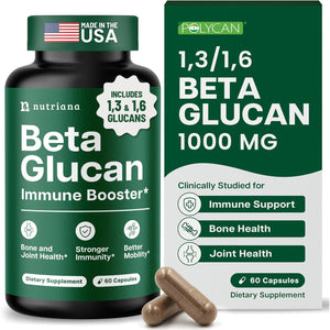 Nutriana Beta Glucan Supplements 1000Mg – 1,3/1,6D Beta Glucan Capsules for Immune Support – Natural Beta Glucans Fiber Supplement – 60 Veggie Capsules (60 Count, Unflavored)