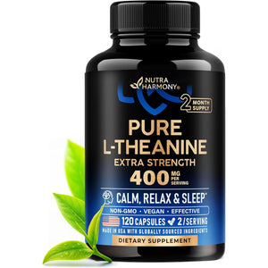 L Theanine 400 Mg | L-Theanine Stress Relief | Extra Strength Supplement | Lab Tested | Relaxation, Sleep & Calm Support | for Men & Women | Plant Based, Non-Gmo & Gluten-Free | 120 Vegan Capsules