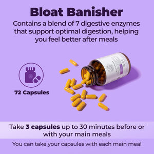 Happy Mammoth Bloat Banisher Natural Relief for Bloating, Gas, Indigestion & Discomfort. Promotes Healthy Digestion of Even Difficult Foods like Dairy, Breads, Pizza, Cheese & Meats. 72 Caps