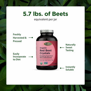 Flora - Organic Red Beet Crystals, Energizing Superfood, Nitric Oxide Booster, Vegan, Equals 5.5 Lbs. of Red Beets, Pressed from Fresh Harvested Organic Beets, 7-Oz. Powder