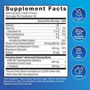 Force Factor Amazing Ashwa Complete Calm Support with KSM-66 Ashwagandha, like Ashwangandha Gummies to Promote Calm & Relaxation with Magnesium & L-Theanine, Blueberry Pomegranate, 60 Soft Chews