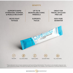 Quicksilver Scientific Quintessential 3.3 Sachets - Hypertonic Solution - Filtered Sea Water Hydration Packets - Liquid Minerals for Muscle Recovery, Stamina + Mineral Replenishment (30 Count)