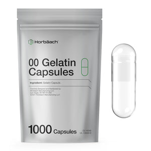 Empty Capsules Size 00 | 1000 Clear Gelatin Capsules | Resealable Bag | Non-Gmo, Gluten Free | by Horbaach