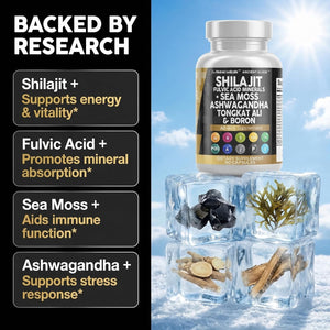 Clean Nutraceuticals Shilajit Supplement for Men with Sea Moss, Tongkat Ali, Ashwagandha, Boron, Zinc, Coq10, PQQ - Fulvic Acid Capsules - Energy Support - 90 Count - Resin, Gummy & Powder Alternative