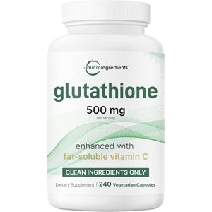 Micro Ingredients Glutathione 500Mg with 100Mg Vitamin C Supplement, 240 Veggie Capsules | Reduced Glutathione + Fat Soluble Ascorbyl Palmitate Complex | Non-Gmo, Filler Free
