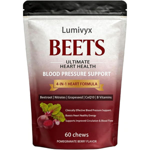 Beet Chews, Beets Chews the 3-In-1,With 500Mg Beetroot, 100Mg Coq10 & 150Mg Grape Seed Extract,60 Count