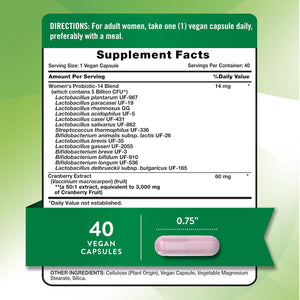 Nature'S Truth Probiotics for Women | 5 Billion Cfus Daily | 40 Vegan Capsules | with Cranberry | Non-Gmo & Gluten Free | No Refrigeration Needed