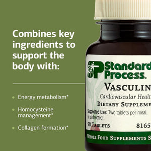 Standard Process Vasculin - Supplement for Cardiovascular & Healthy Heart Support - Supports Collagen Formation & Heart Health - Non-Dairy & Non-Soy - 90 Tablets (45 Servings)