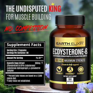 Earth Elixir Ecdysterone Supplements 900Mg (180Capsules) – Made in USA - Muscle Building Supplements for Men W/ 95% Beta Ecdysterone W/Hydroxypropyl-Β-Cyclodextrin for Enhanced Bioavailability