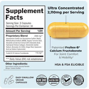 Glucosamine Chondroitin MSM Joint Support Supplement - Collagen Peptides, Turmeric and Ginger, Hyaluronic Acid, Glucosamine Chondroitin Sulfate for Joint Comfort - Gluten Free, Non GMO, 90 Capsules