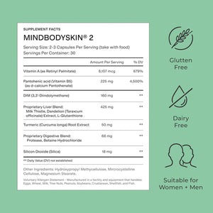 CLEARSTEM - MINDBODYSKIN Hormonal Acne Supplement (No 5-HTP) - Natural DIM Supplement - Skin Care Vitamins - Hormone Balance, Antioxidants - Gluten Free, Cruelty Free - 30 Servings, 90 Capsules
