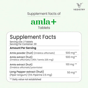 Vedistry Amla Supplement 1100Mg Indian Gooseberry Tablet with Long Pepper for Immunity & Energy Herbal Supplement Rich in Vitamin C & Antioxidant for Hair Growth, Energy & Overall Wellness– 60 Tablets
