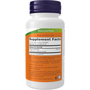 NOW Supplements, Moringa Leaf, Green Super Herb, Made with Organic Moringa, Free Radical Protection*, 90 Veg Capsules
