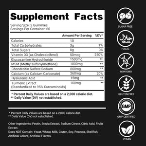 Glucosamine Chondroitin Gummies for Joint Support – 120 Glucosamine Gummies Extra Strength 3000Mg with MSM, Turmeric, Calcium, Vitamin D3 – Sugar Free Vegan Adults Supplement – Flexibility & Mobility