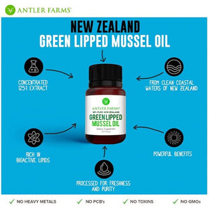 Antler Farms - 100% Pure New Zealand Green Lipped Mussel Oil, Equiv. to 12,500Mg, 120 Softgels - Powerful 125:1 Extract, 2 Month Supply