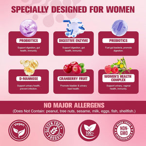 Totaria Probiotics for Women, 120 Billion Women Probiotic, with Akkermansia, Digestive Enzymes & Prebiotics, Cranberry, D-Mannose, for Gut, Vaginal, Urinary, Immune, PH Balance, 120 Vegan Capules