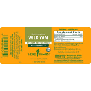 Herb Pharm Certified Organic Wild Yam Liquid Extract Drops for Musculoskeletal System Support, 1 Oz