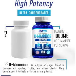 We like Vitamins D-Mannose 1000Mg Capsules - 180 Easy to Swallow Veggie Capsules - Cranberry D Mannose Supplement Helps Support Bladder and Urinary Tract Health