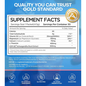 Calm Magnesium Glycinate Powder Drink Mix for Relax & Sleep Aid, Cortisol Reducer Supplements for Women Men W/ KSM-66 Ashwagandha L-Theanine Vitamin D3 Balance Mood & Stress Non-Gmo Raspberry Lemonade