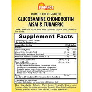 Sundance Glucosamine Chondroitin MSM and Turmeric | 60 Caplets | Double Strength | Non-Gmo and Gluten Free Supplement