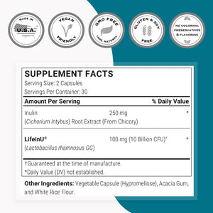 Supersmart Lactobacillus Rhamnosus GG 10 Billion CFU per Day (LGG Probiotic with Inulin) - L. Rhamnosus Supplement | Non-Gmo & Gluten Free - 60 DR Capsules