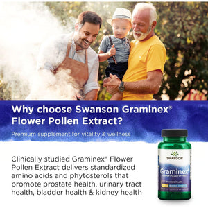 Swanson Graminex Flower Pollen Extract - Men'S Health Supplement to Support Prostate, Kidney, Bladder & Urinary Tract Health* - Non-Gmo - 60 Capsules