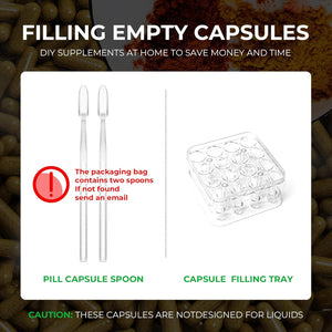 Size 0 Capsules Empty Vegan Plant Based Clear (100 Count) Gluten Free, Non-Gmo, Halal Certified Pill Caps Filling Kit with 2 Spoons for Vegetarian DIY Your Own Supplements