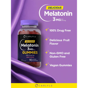 Carlyle Melatonin Gummies 3Mg | 90 Count | Fruit Flavor Gummy Supplement | 100% Drug Free Support | Vegan, Non-Gmo, Gluten Free