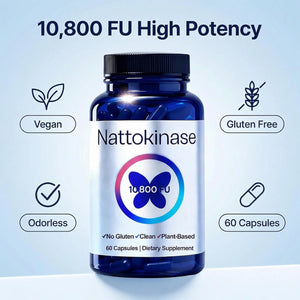 Nattokinase Supplement with 10,800 Fu,Ultimate Nattokinase Supplement Organic,Odorless Fermented Soy Enzyme, Vegan, Gluten Free, Easy Daily Routine, 60 Capsules (1Pc)