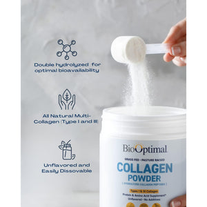 Biooptimal Collagen Peptides Powder - Grass-Fed, Pasture-Raised Hydrolyzed Protein Supplement for Skin, Hair, & Nails - Non-Gmo, Zero Sugar Daily Supplement for Men & Women (45 Servings)