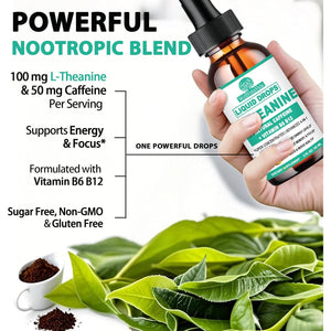 Wellveravida L Theanine Caffeine Liquid Drops, High Potency L-Theanine 100Mg W. Caffeine Vitamin B12 B6, Natural Nootropic Brain for Smooth Energy Focus Alertness, 6X Stronger than Pills Powder Gum