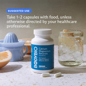 Bodybio Butyrate - Postbiotic for Gut Health, Digestive Support, Bloat, Gas & Constipation Relief, Leaky Gut Repair - Calcium, Magnesium + Butyric Acid Supplement for GI Wellness - 100 Capsules